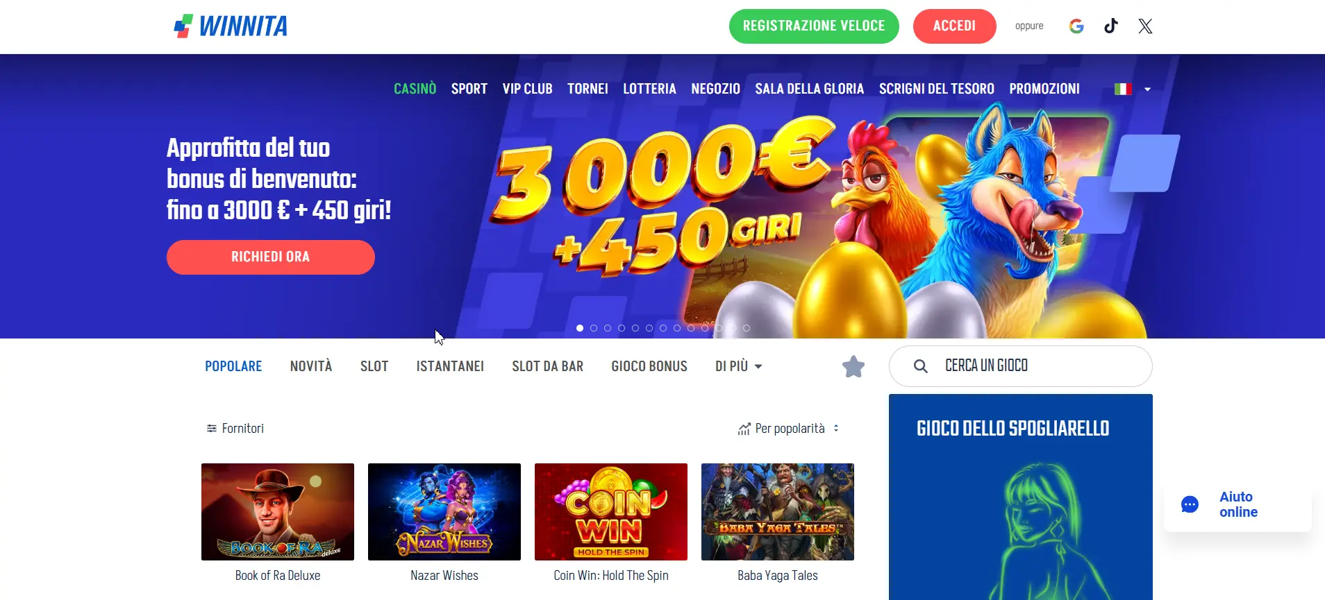Winnita Casino non AAMS – screenshot lobby agosto 2026